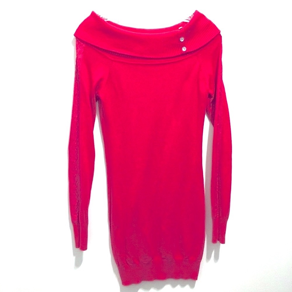 Candie’s Knit Sweater Long Sleeve Pink Sweater Dress